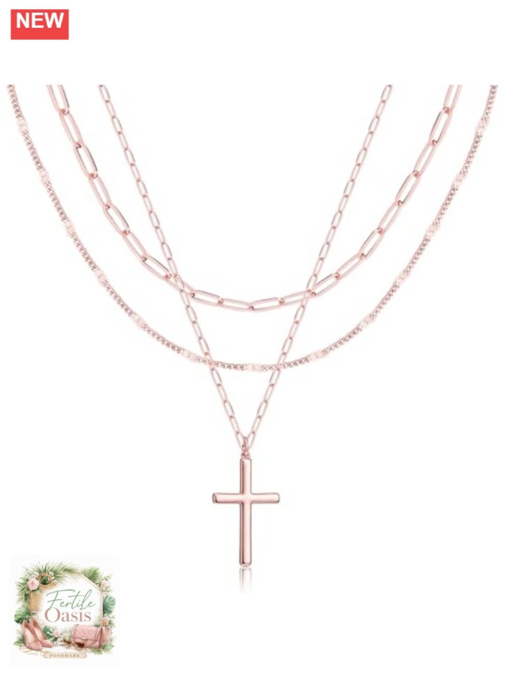 Stackable Dainty 14K Gold Plated Layered Necklace Set with Hearts, Cross, Bow &